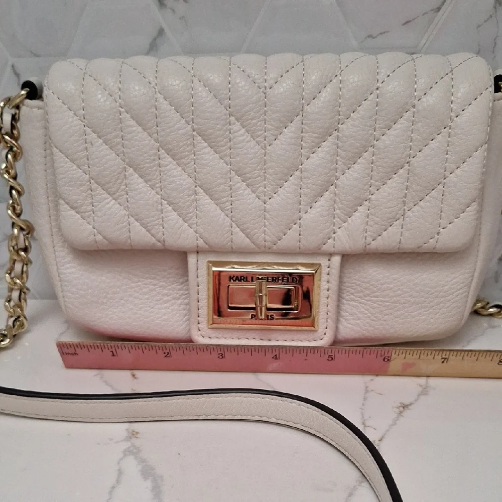 Karl Lagerfeld Paris Agyness Quilted Leather Crossbody Bag Purse - Picture 15 of 16